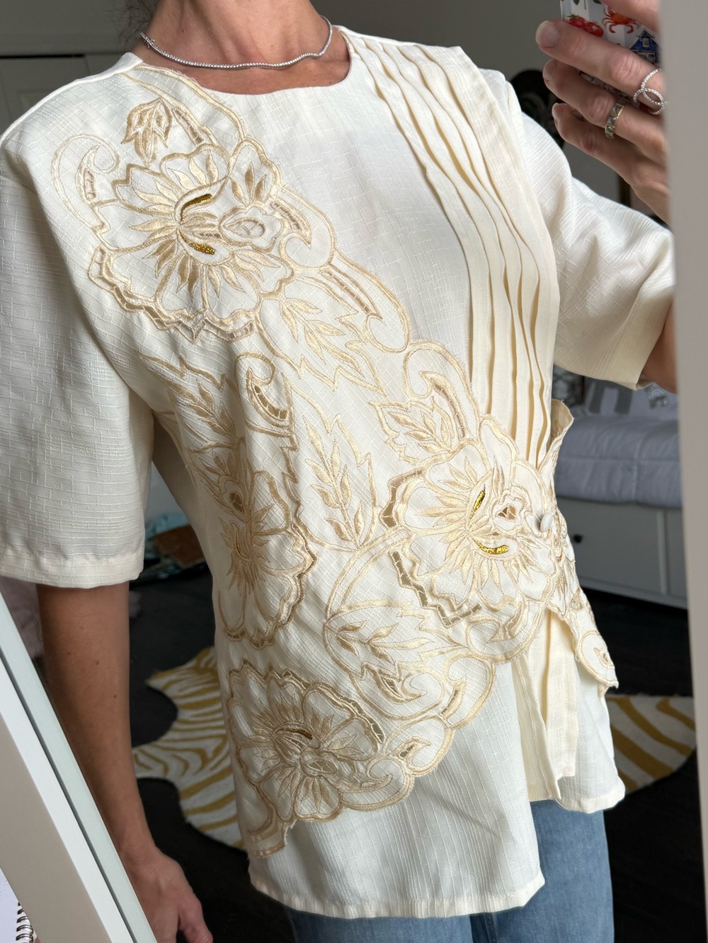 Vintage Cream Soutache Blouse Art Deco Romantic Coastal Grandmacore - Picture 4 of 8